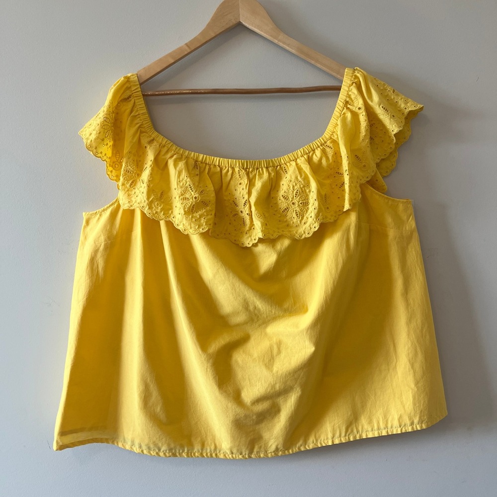Lane Bryant Eyelet Ruffle Off-Shoulder Blouse Yellow 22/24 NWT Cotton Top
